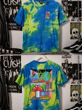 A.LAB Tie Dye Graphic Tee Blue Green Back Print Medium